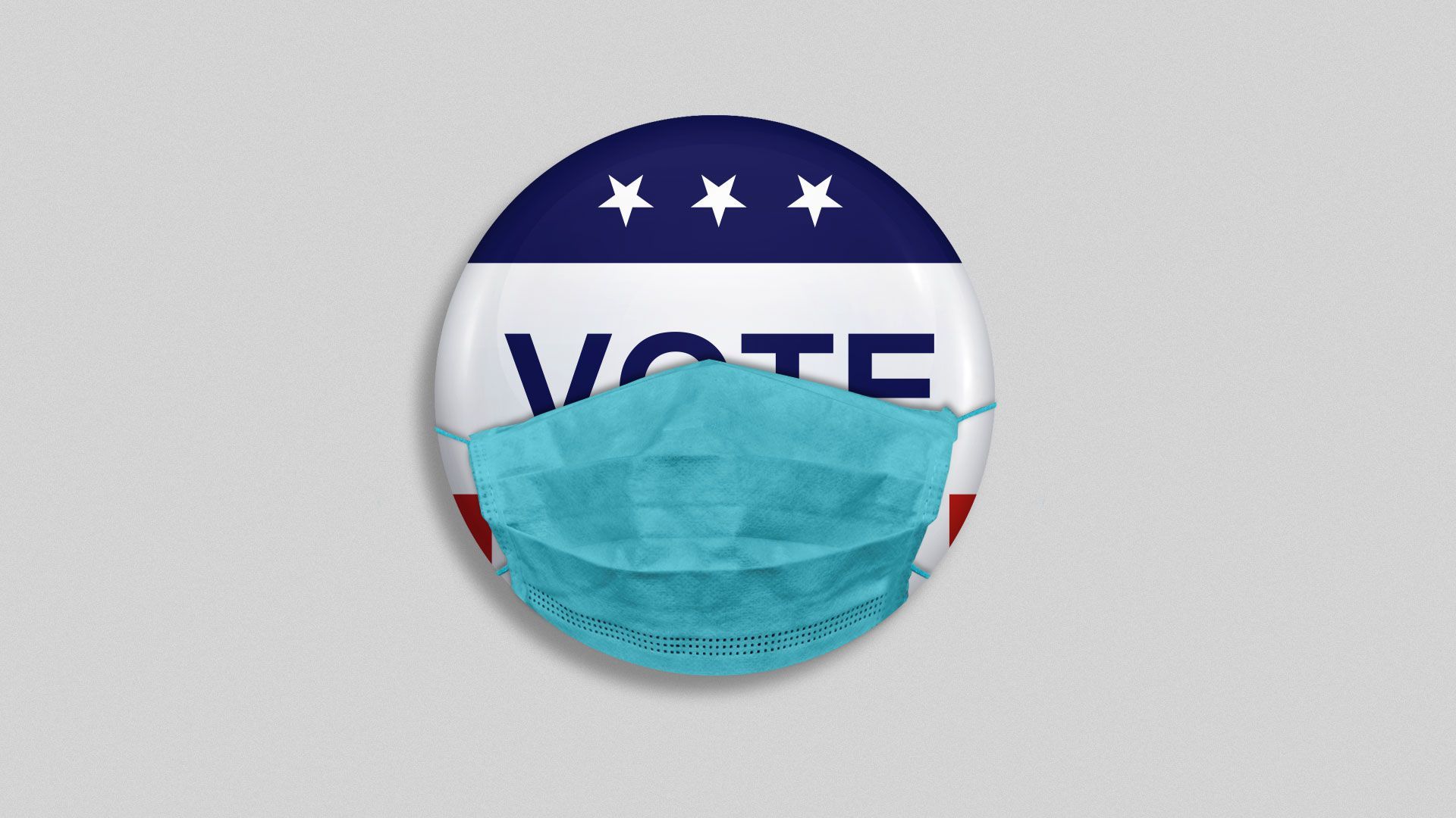 Illustration of voter button with a face mask.