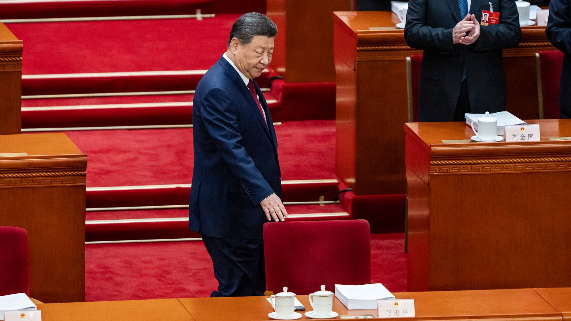 Xi Jinping, China's president, standing in the Great Hall of People in Beijing