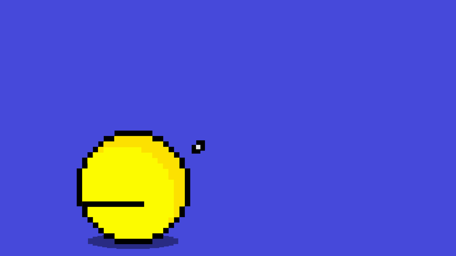 Animated GIF of a circular gaming character and a thought bubble