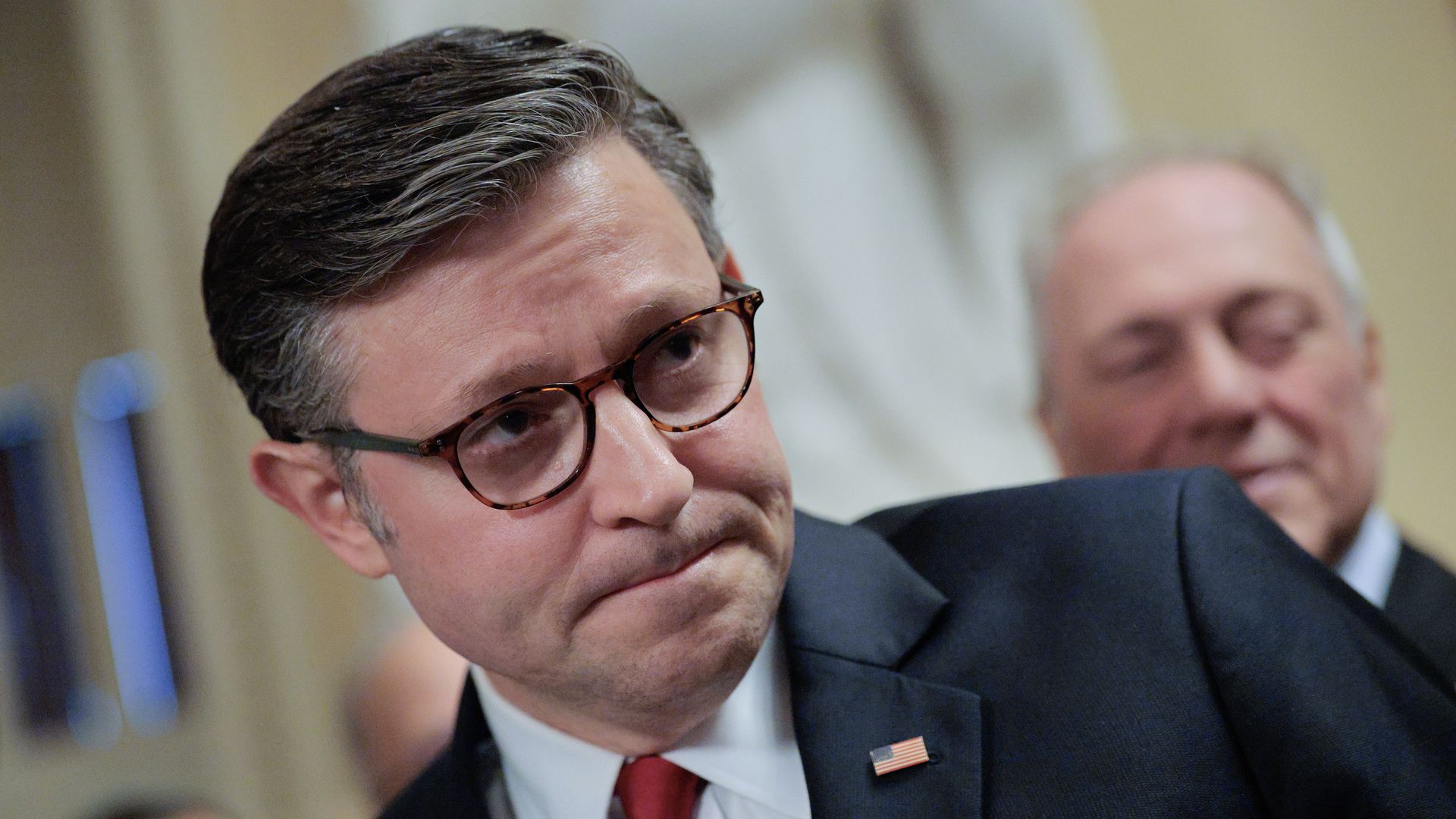 Speaker Mike Johnson (R-LA) talks with reporters before heading to the House Chamber for a procedural vote on the One, Big, Beautiful Bill Act on July 2 . Photo by Chip Somodevilla/Getty Images