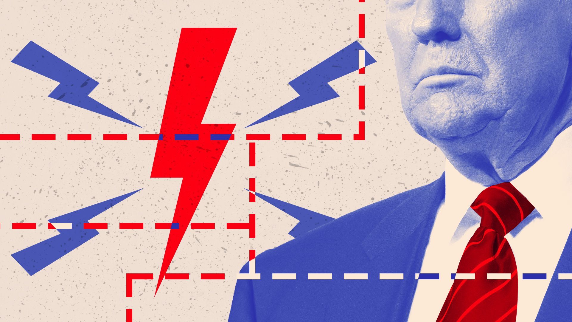 Photo illustration of President Donald Trump with lightning bolt icons and dotted lines