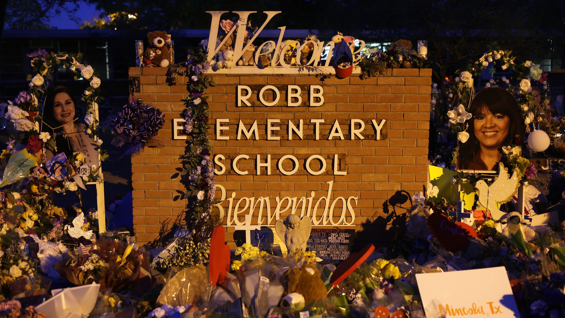 A memorial outside Robb Elementary School in Uvalde, Texas, on June 3.