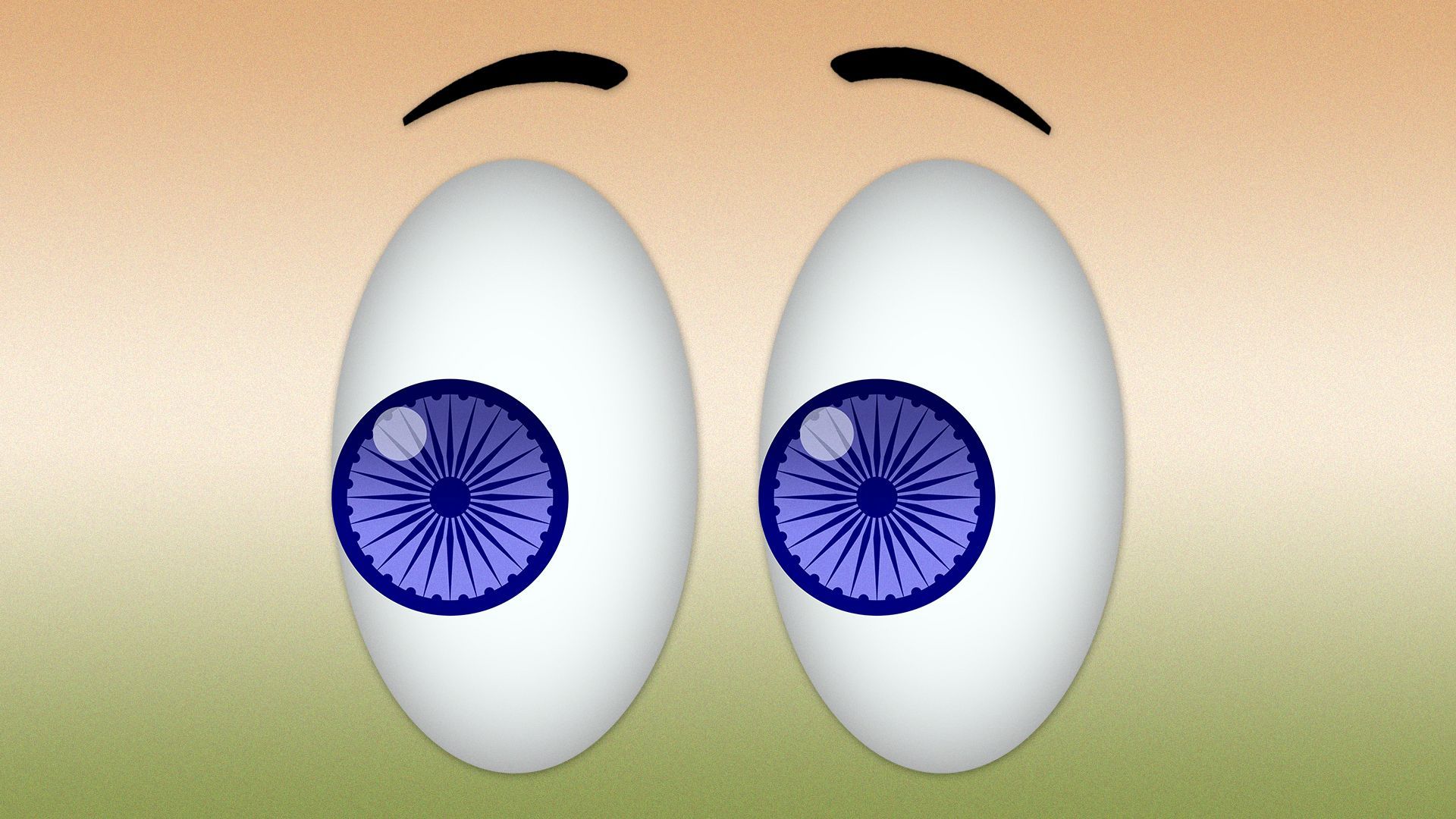 Illustration of eyes emoji with Ashoka Chakra wheels as the pupils.