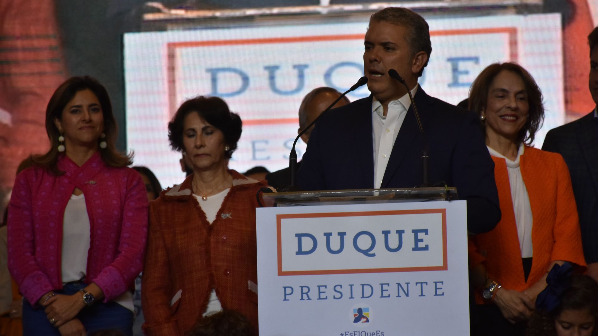 Presidential candidate Ivan Duque delivers a speech after his victory of the Presidential elections in Bogota, Colombia, on June 17, 2018. 
