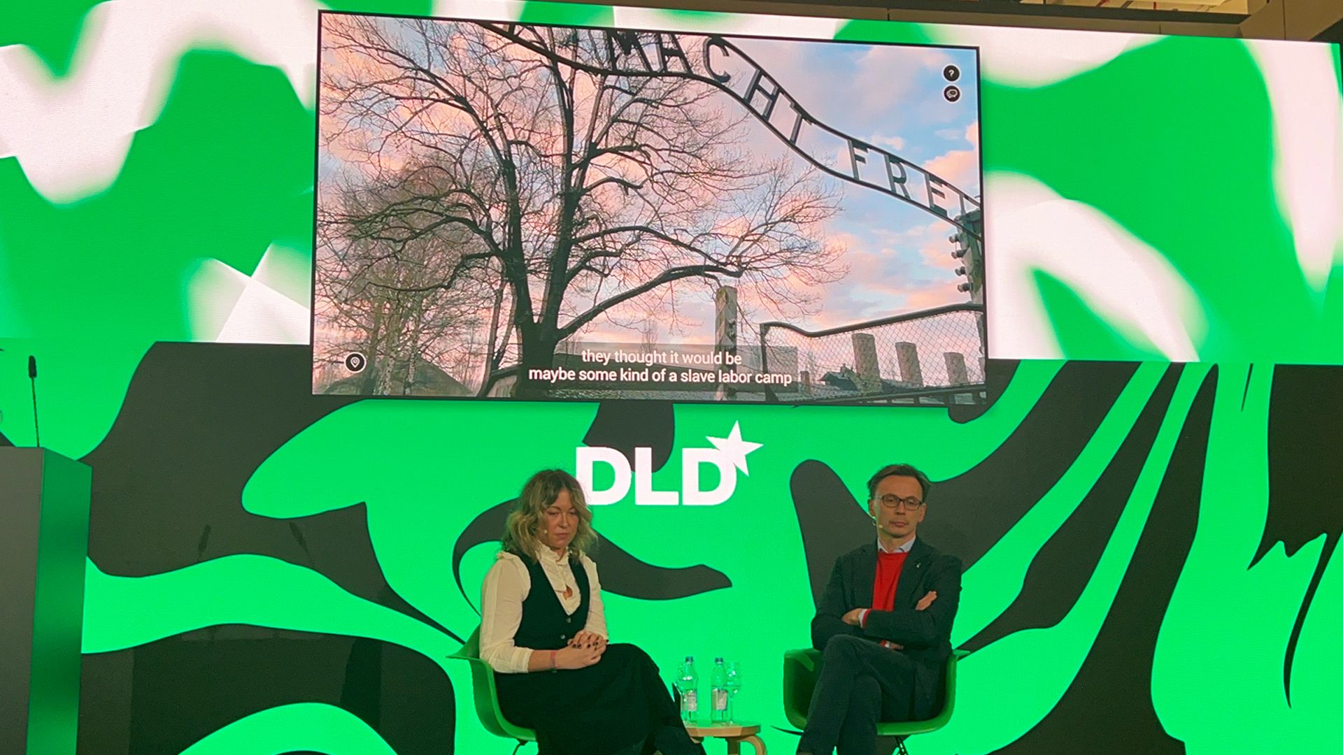 Auschwitz-Birkenau foundation director Wojciech Soczewica speaks with Brooke Hammerling at DLD 23. 