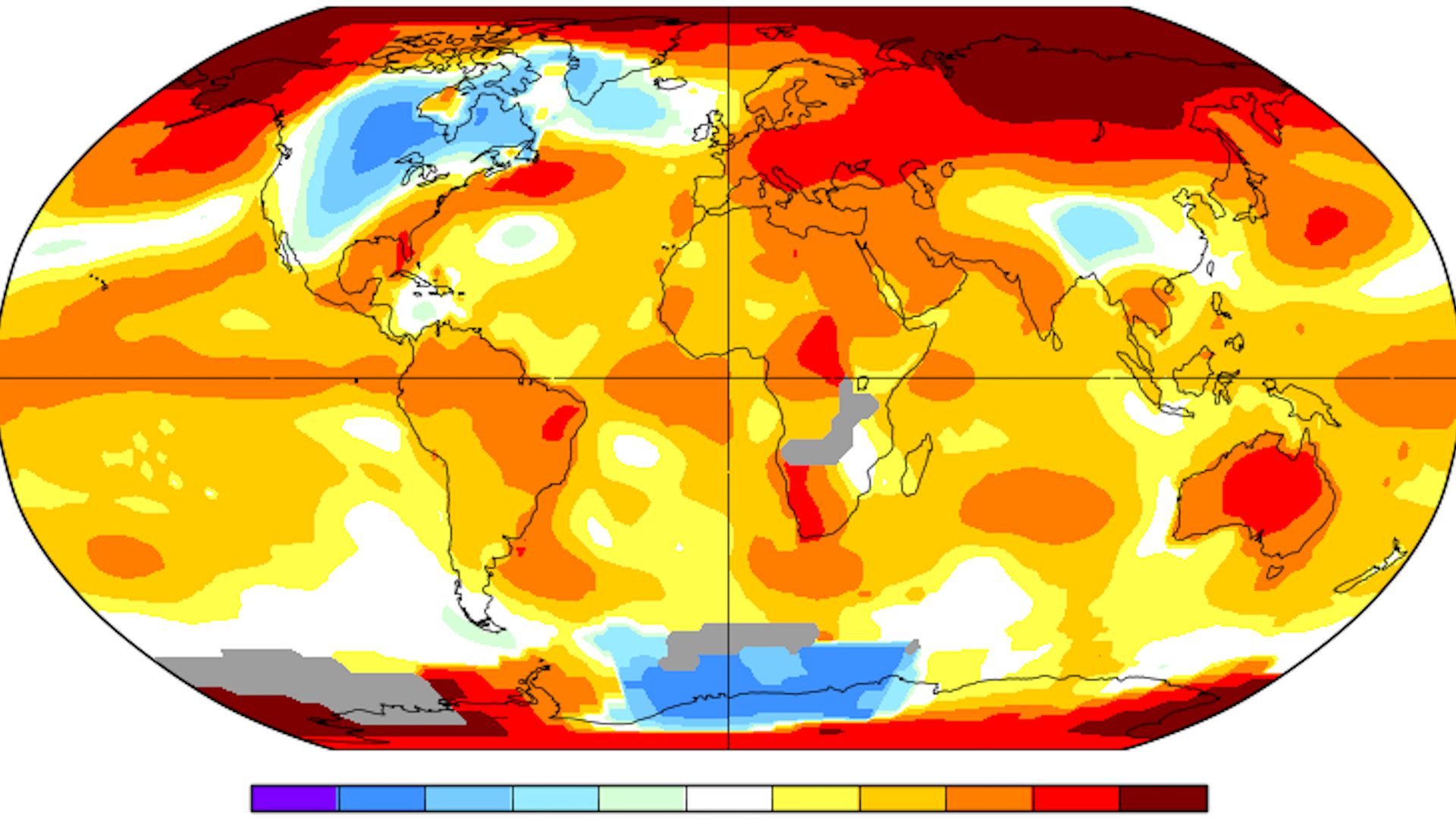 Global average surface temperature anomalies in Oct. 2018 compared to 1951-1980 average.