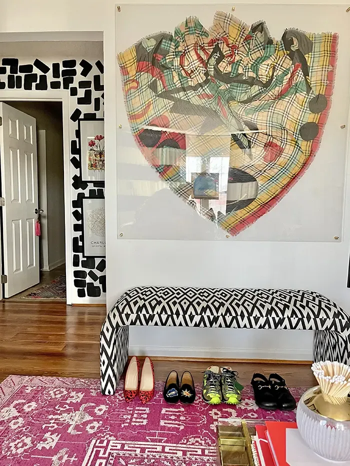 Eboney Foster plaza midwood apartment home tour scarf and custom bench