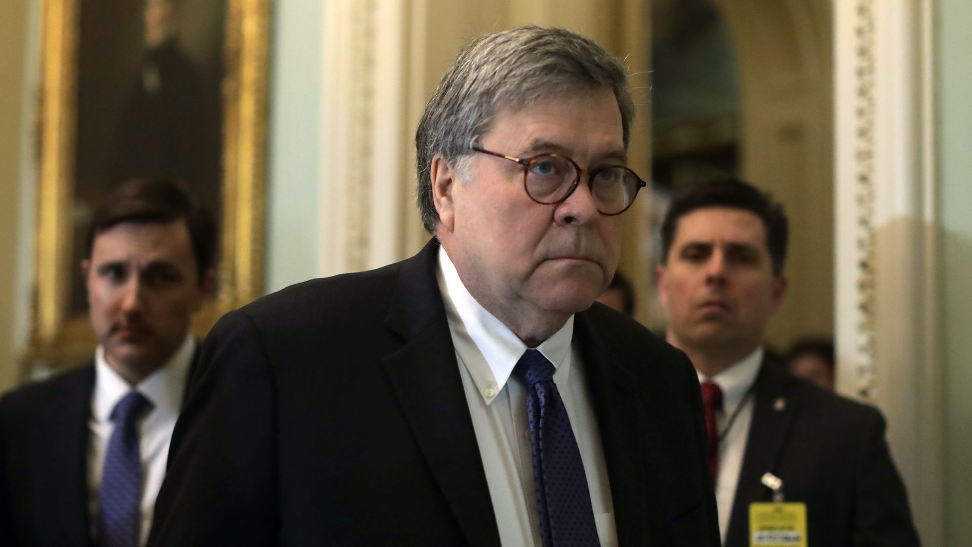 Attorney General William Barr walks through a hallway at the U.S. Capitol February 25, 2020 in Washington, DC. 