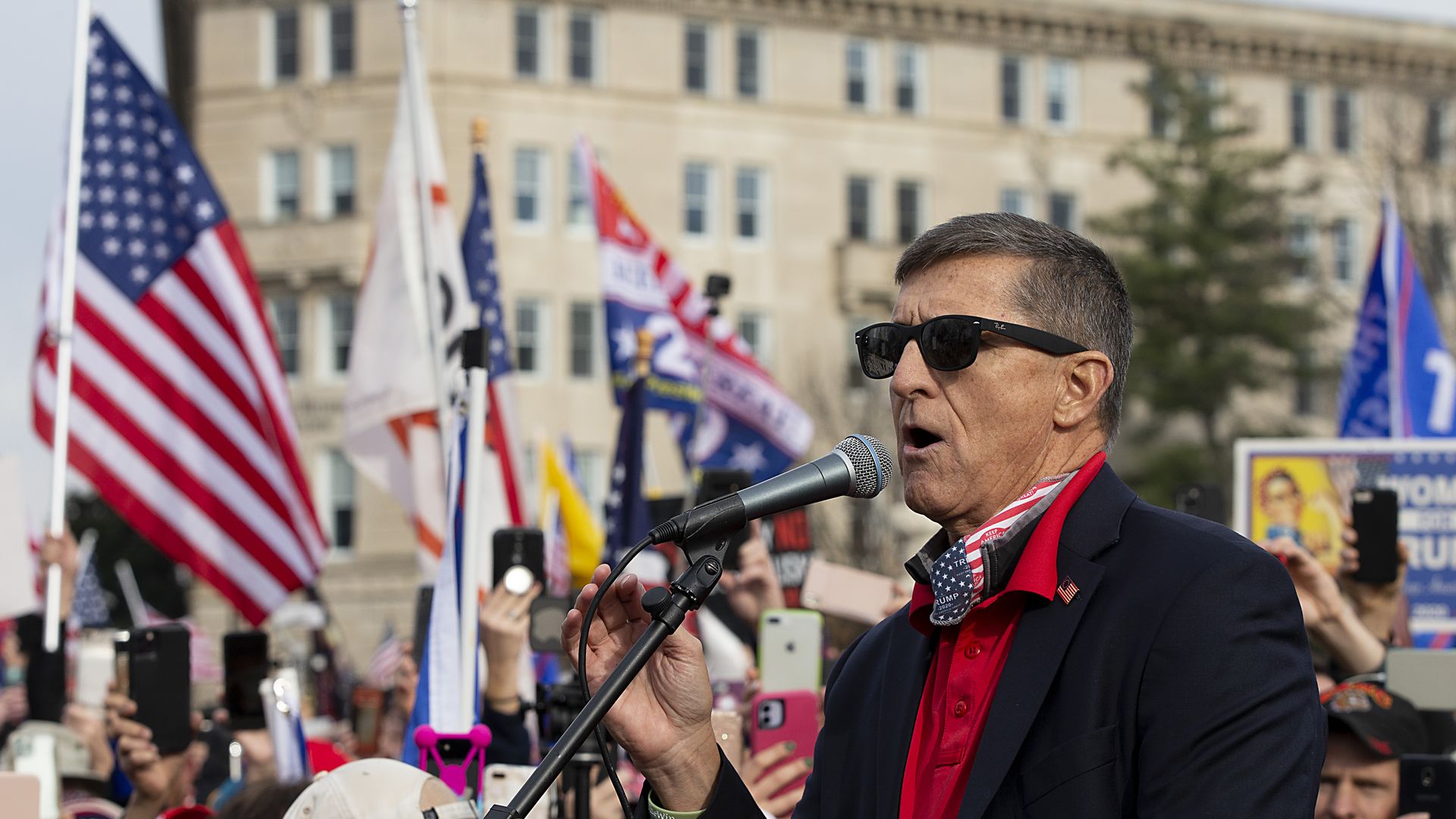 Former Gen. Michael Flynn speaking at a protest in Washington, D.C., in December 2020.