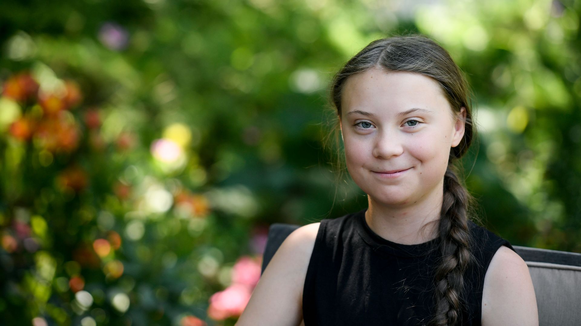 Swedish climate activist Greta Thunberg looks on during a meeting in the garden of the Hotel de Lassay ahead of a visit of the French National Assembly.