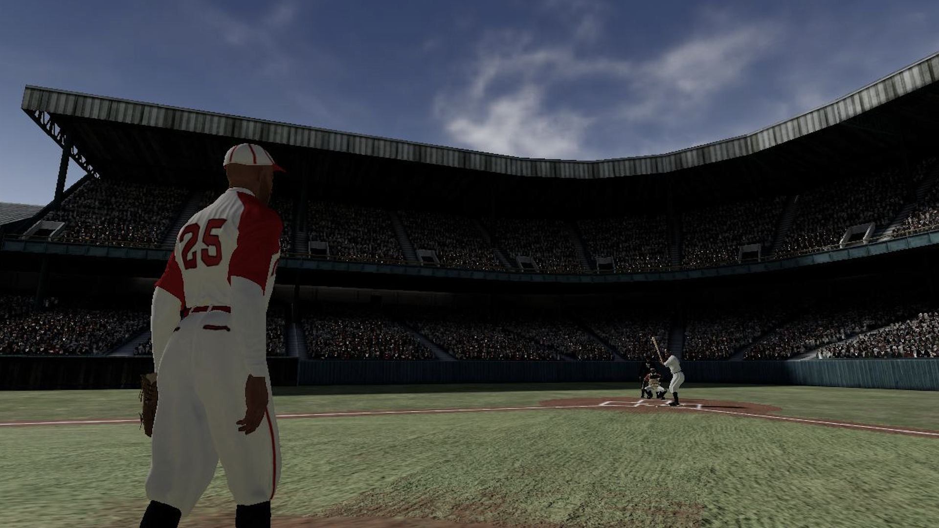 An image of a Negro League pitcher preparing to throw to a batter in the VR project, “Barnstormers: Determined to Win.”