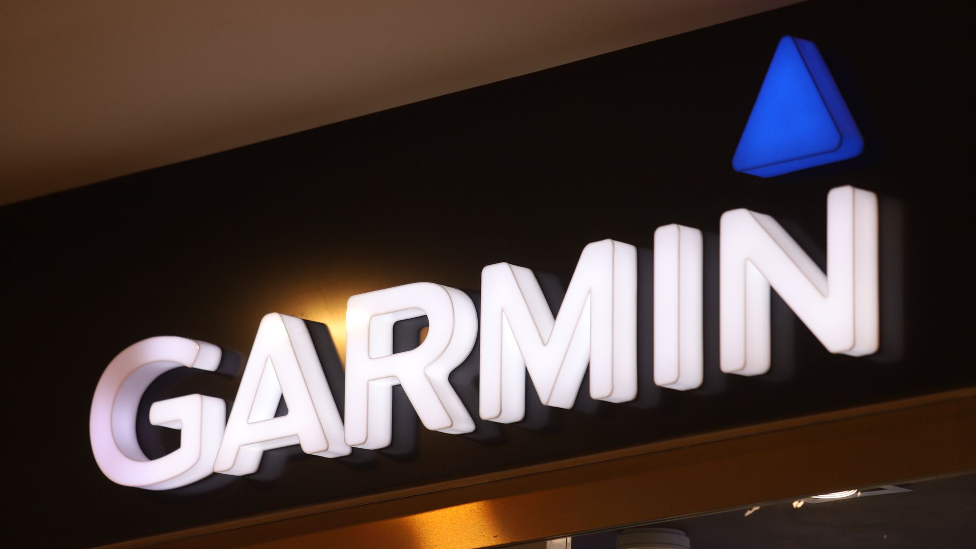The Garmin logo on a storefront.