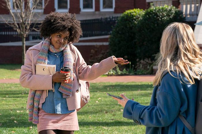 From left: Elle, played by Mallori Johnson, and Zoey Miller, played by Josephine Langford, filming at Queens University of Charlotte. Photo: Courtesy of Brainstorm Media