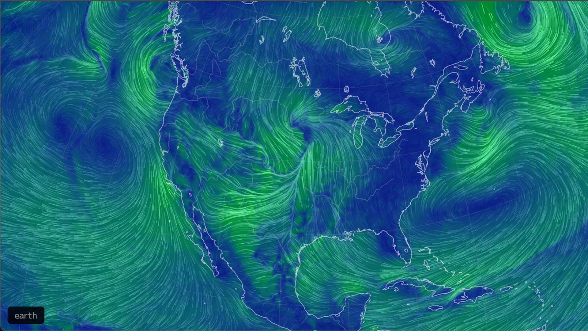 Computer model map showing wind speeds and direction across the U.S. on Tuesday.
