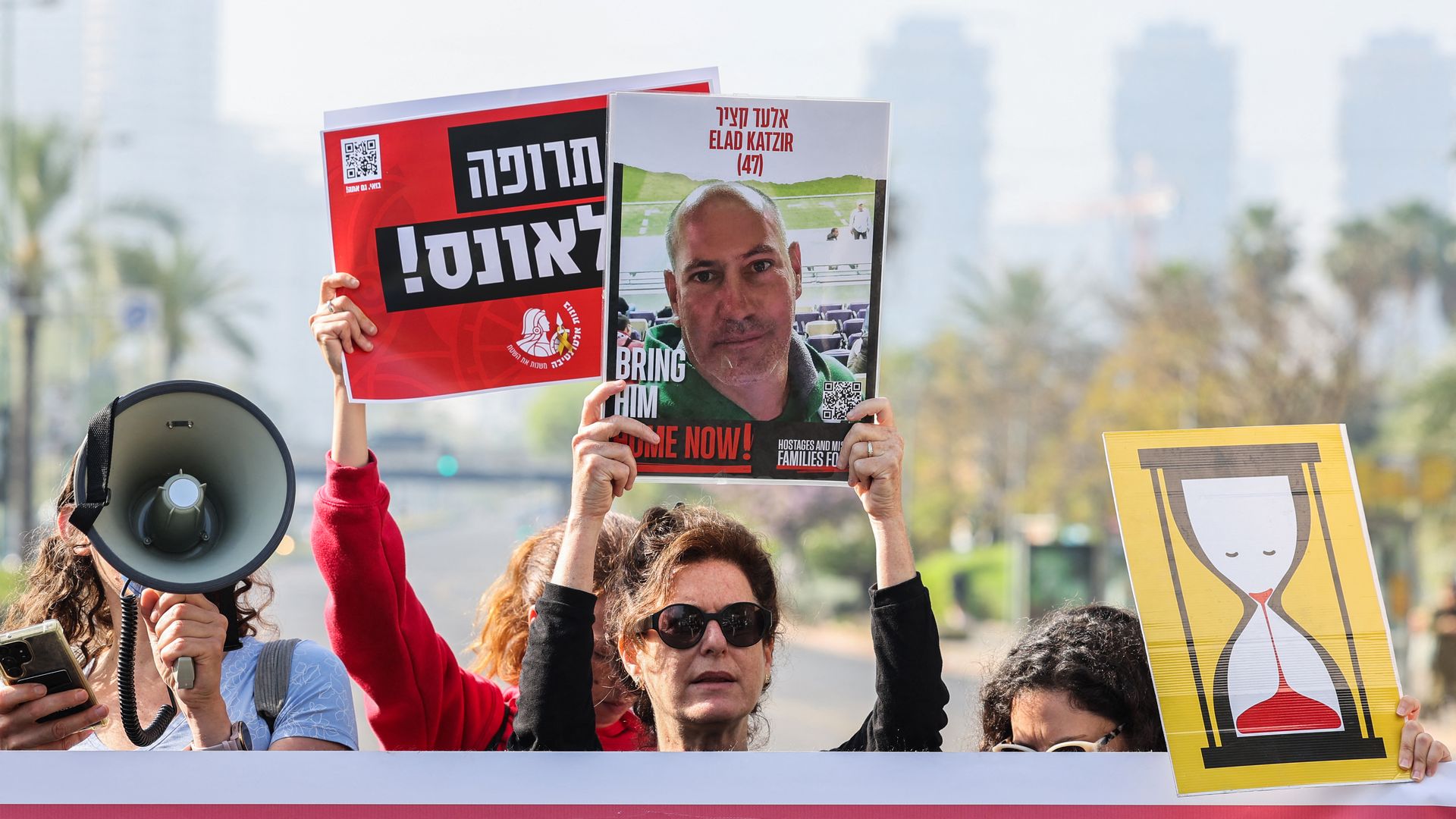 Relatives and supporters of Israeli hostages held in Gaza since the October 7 attacks by Hamas militants demonstrate in Tel Aviv calling for their release, on April 4, 2024,