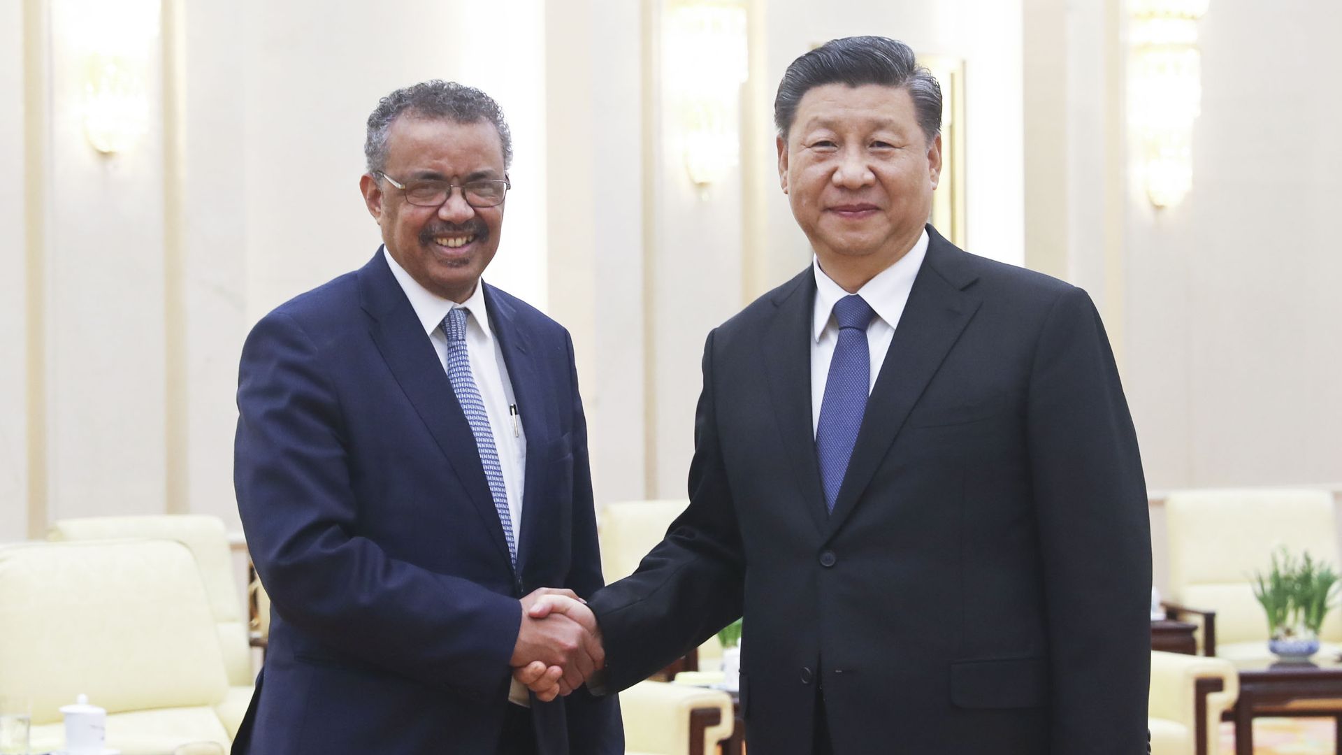 Chinese President Xi Jinping meets with World Health Organization Director-General Tedros Adhanom Ghebreyesus in Beijing on Jan. 28, 2020. 