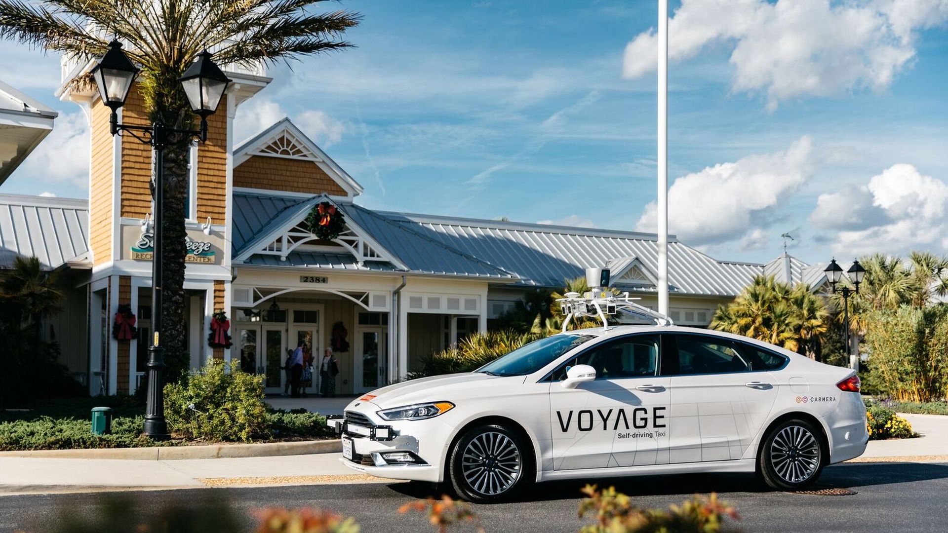 Voyage low-speed AV parked in a Florida retirement community