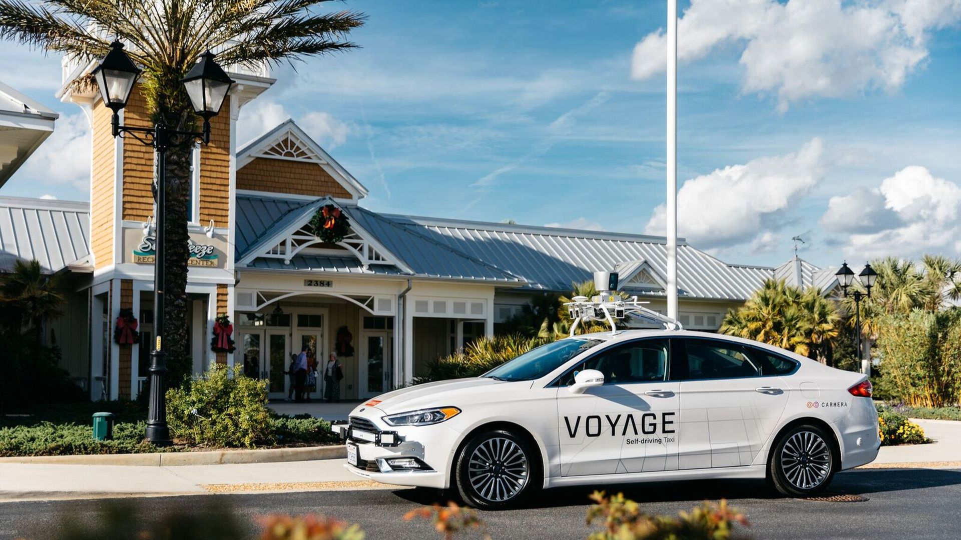 Voyage low-speed AV parked in a Florida retirement community