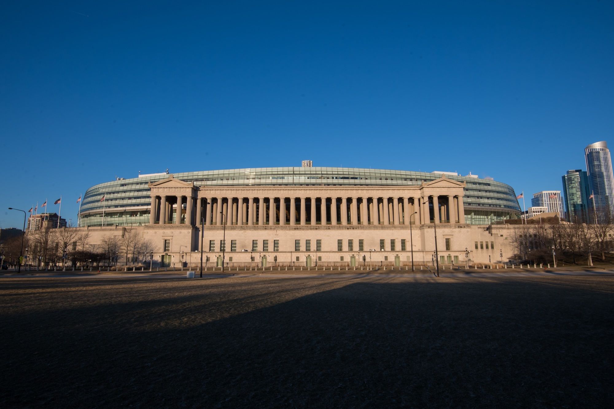 Wide lens shot of Soldier Field.