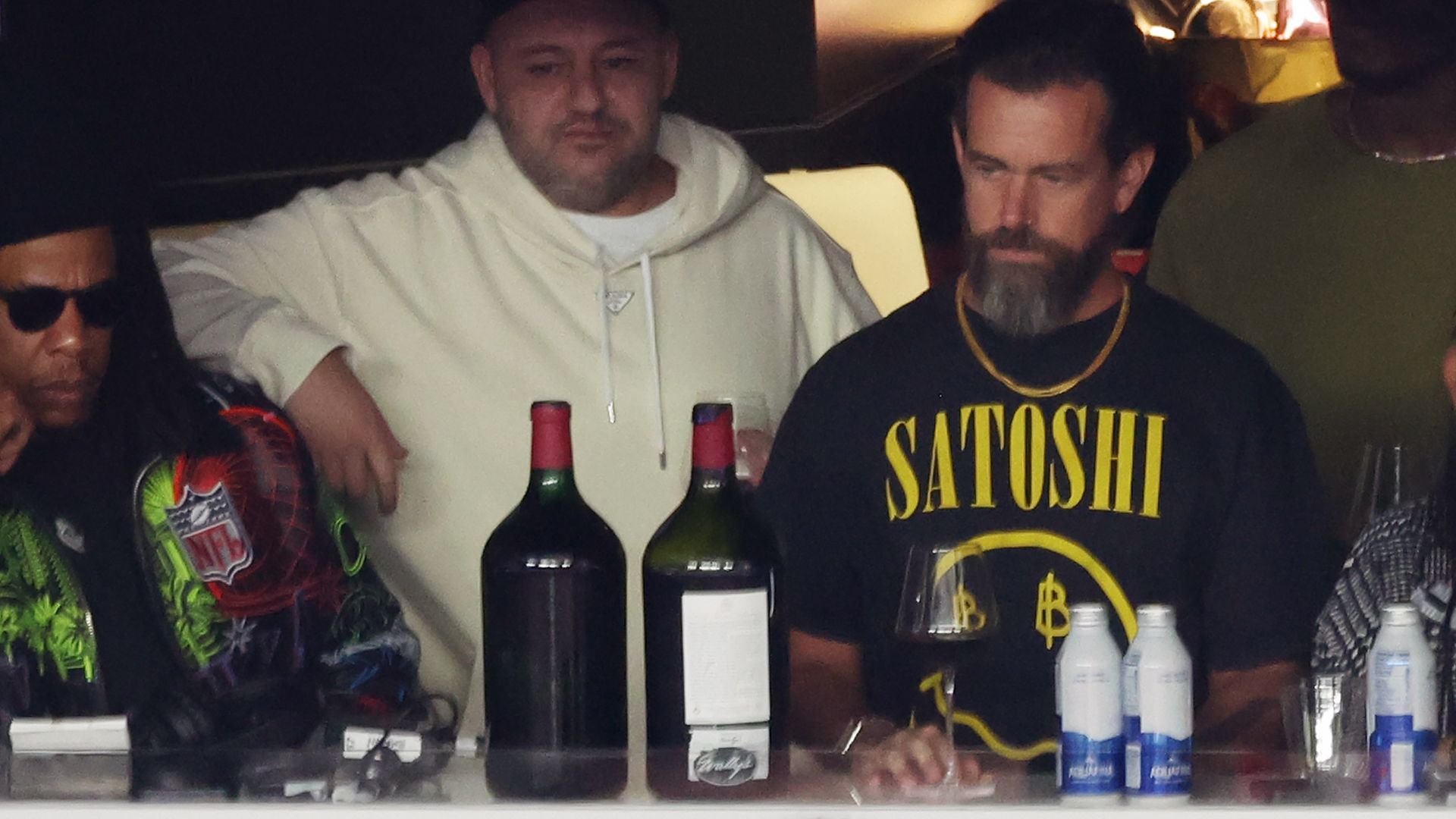 Jack Dorsey in a SATOSHI t-shirt at the Super Bowl.