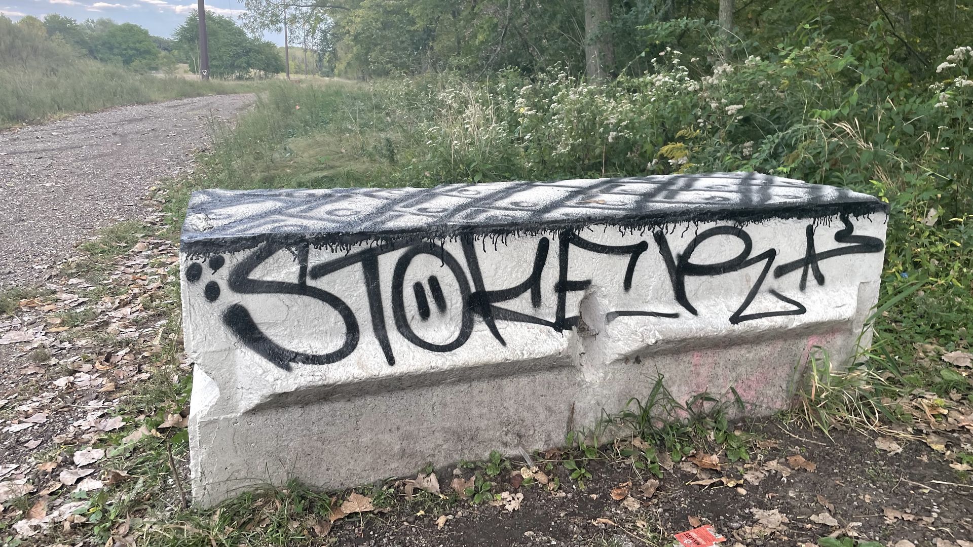 A cement block with Stoker on it