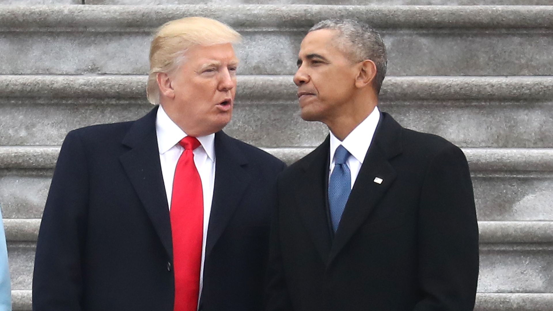 President Donald Trump and former president Barack Obama at the U.S. Capitol on January 20, 2017.