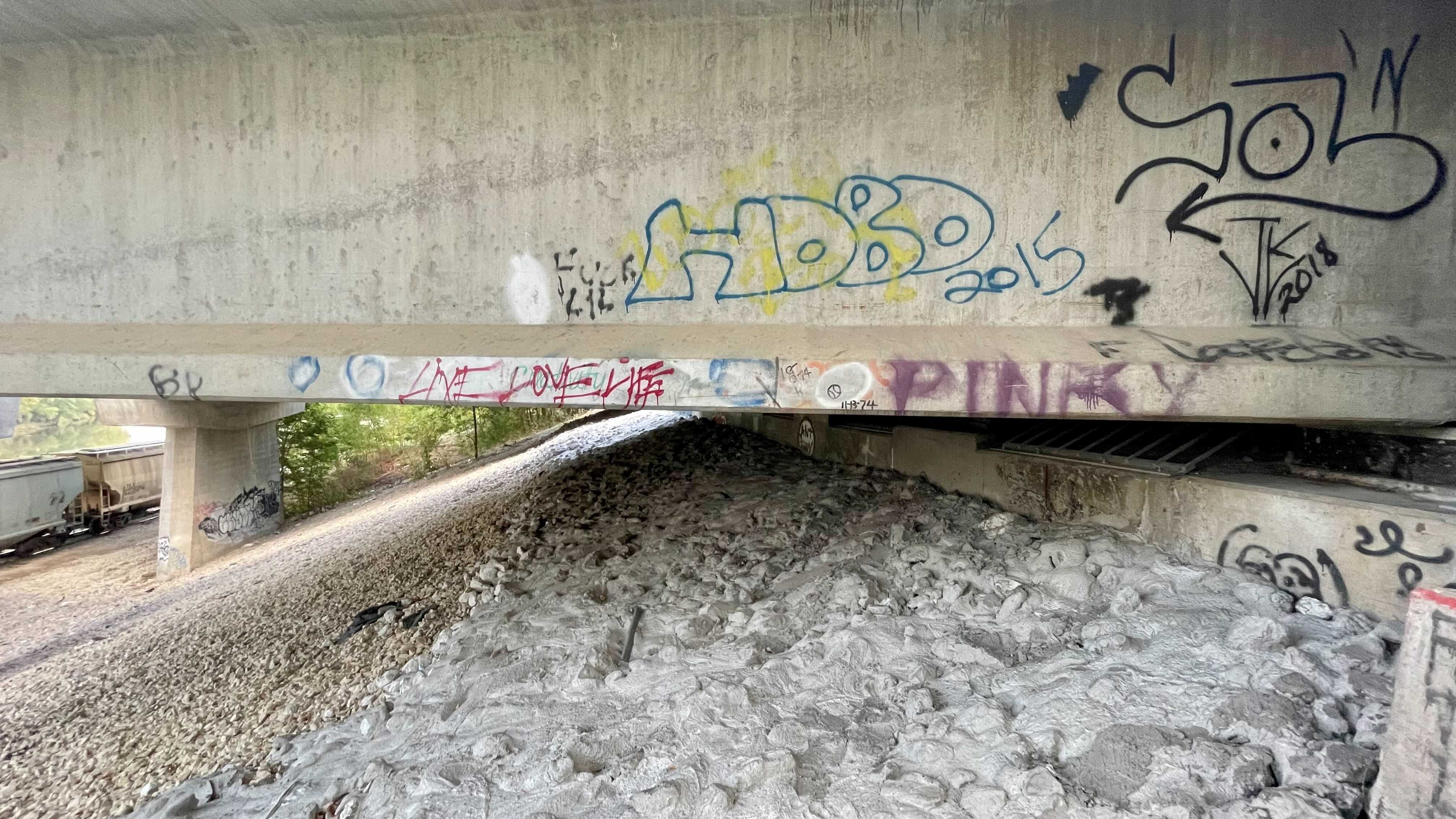 Riprap underneath a Des Moines bridge