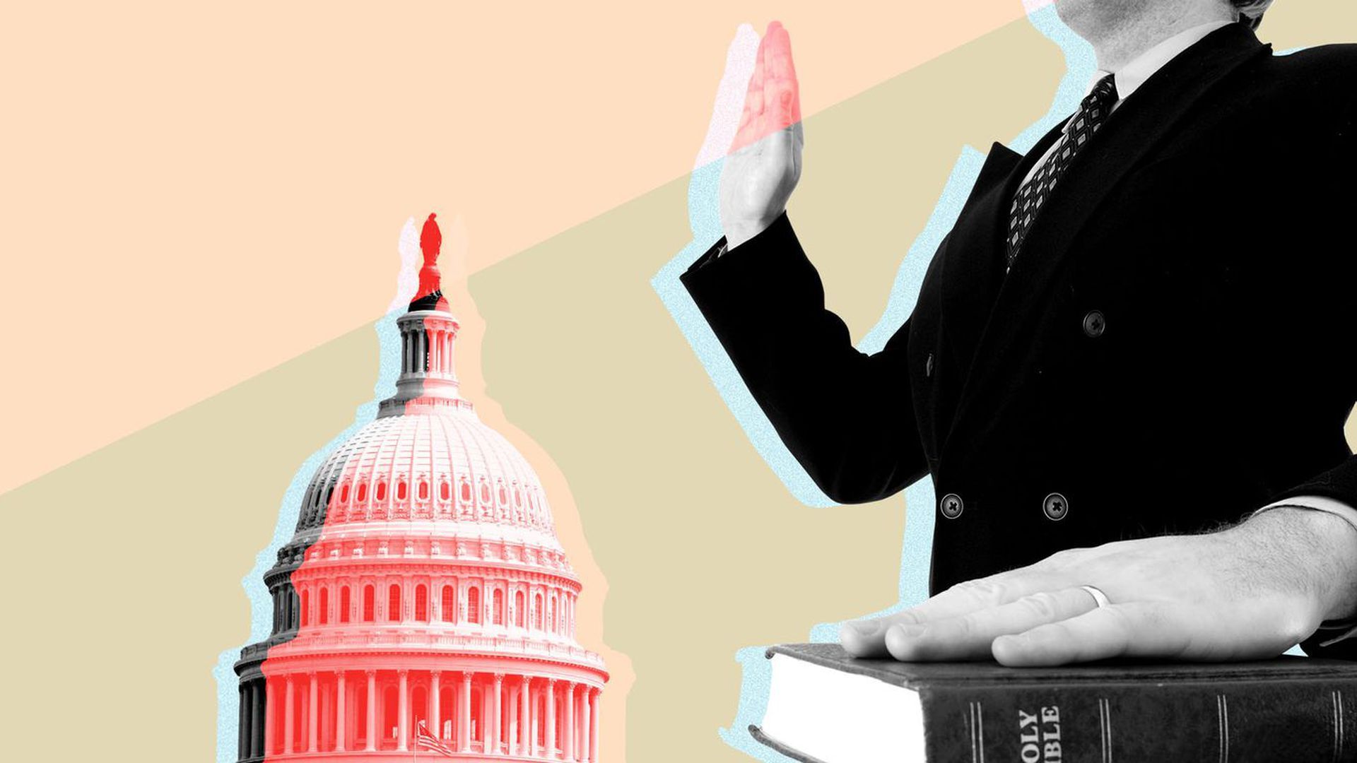 Illustration of someone being sworn in with Capitol in background