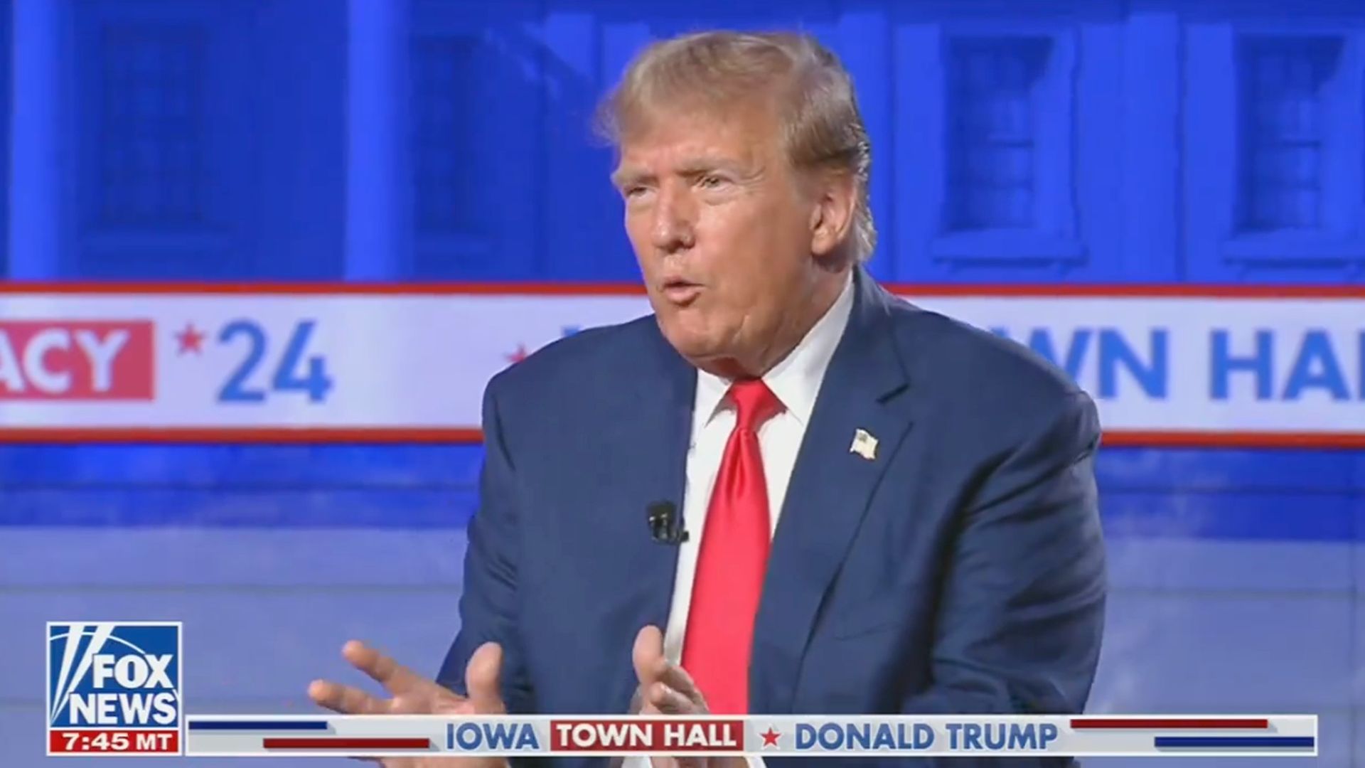 Former President Trump speaking during the Fox News town hall in Iowa.