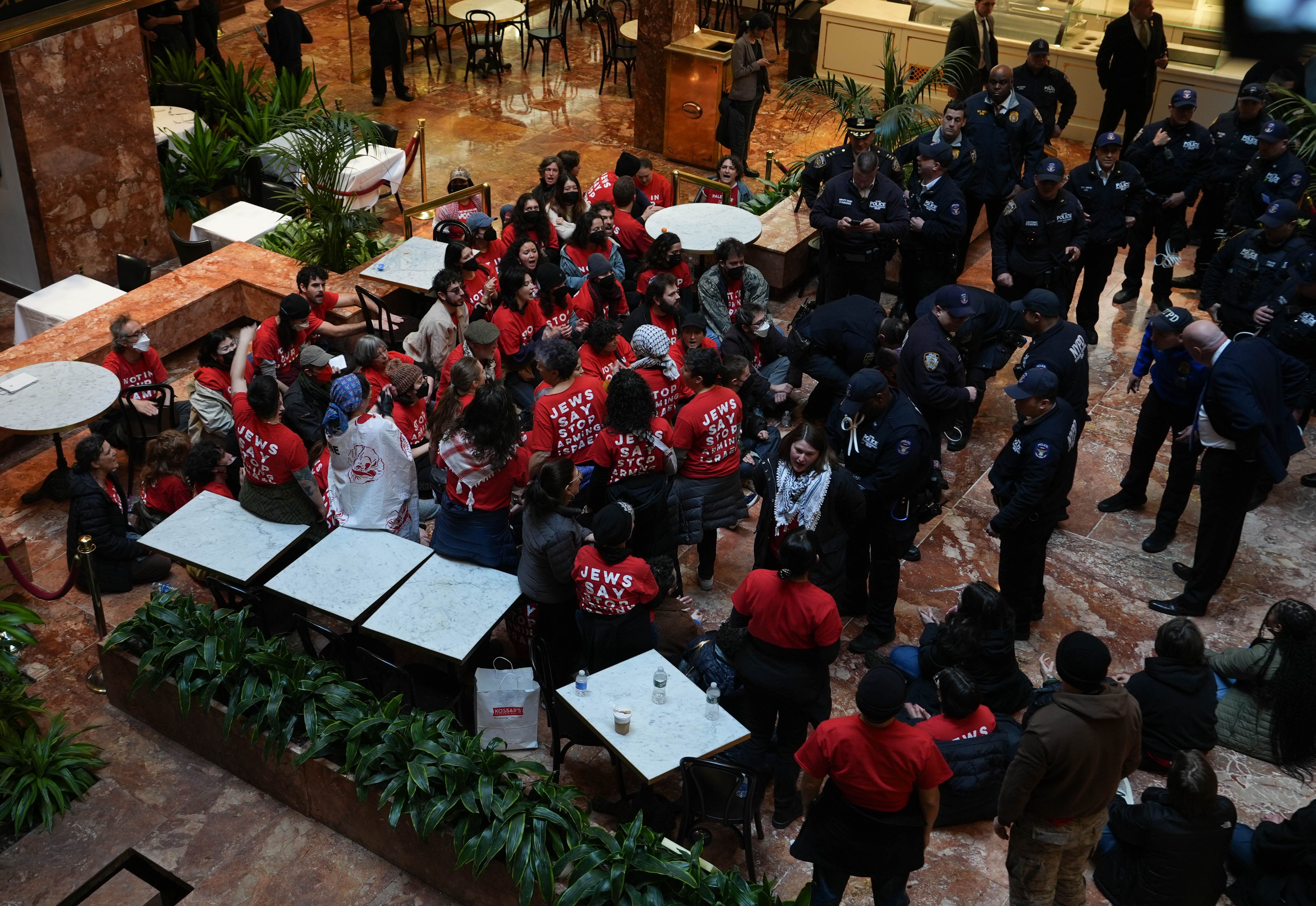 Hundreds of activists with a Jewish peace group staged a sit-in at US President Donald Trump's signature headquarters in New York demanding the immediate release of Palestinian activist Mahmoud Khalil