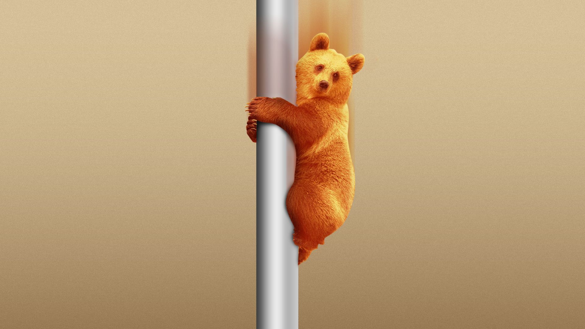 Illustration of a bear sliding down a pole. 