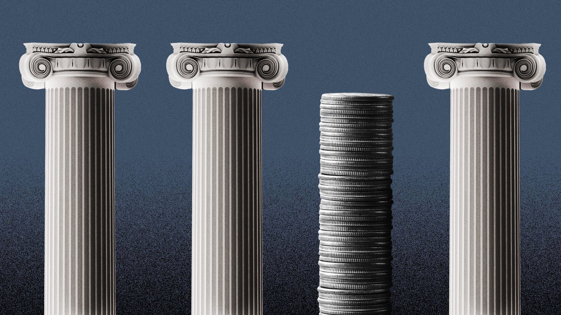 An illo of three Greek pillars, and one made of coins