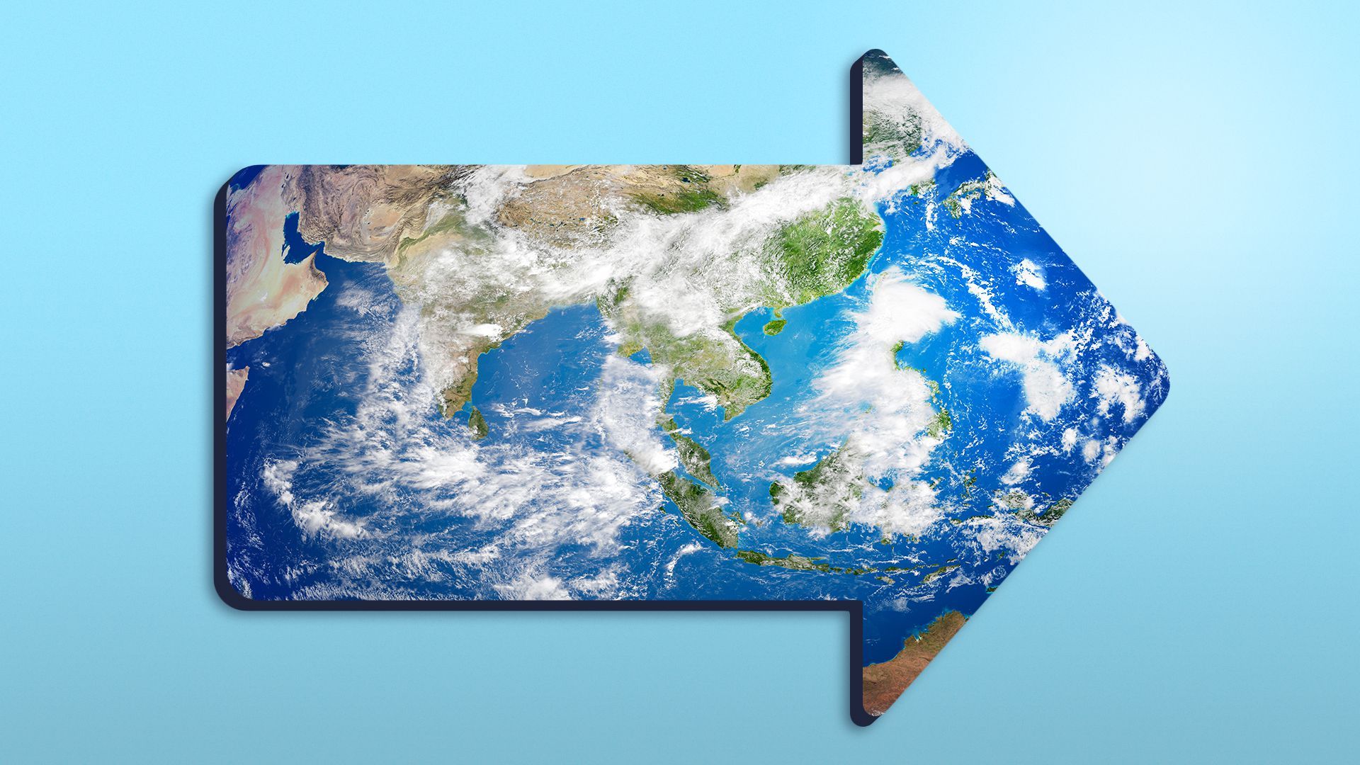 Illustration of an arrow pointing forward patterned with the Earth's surface