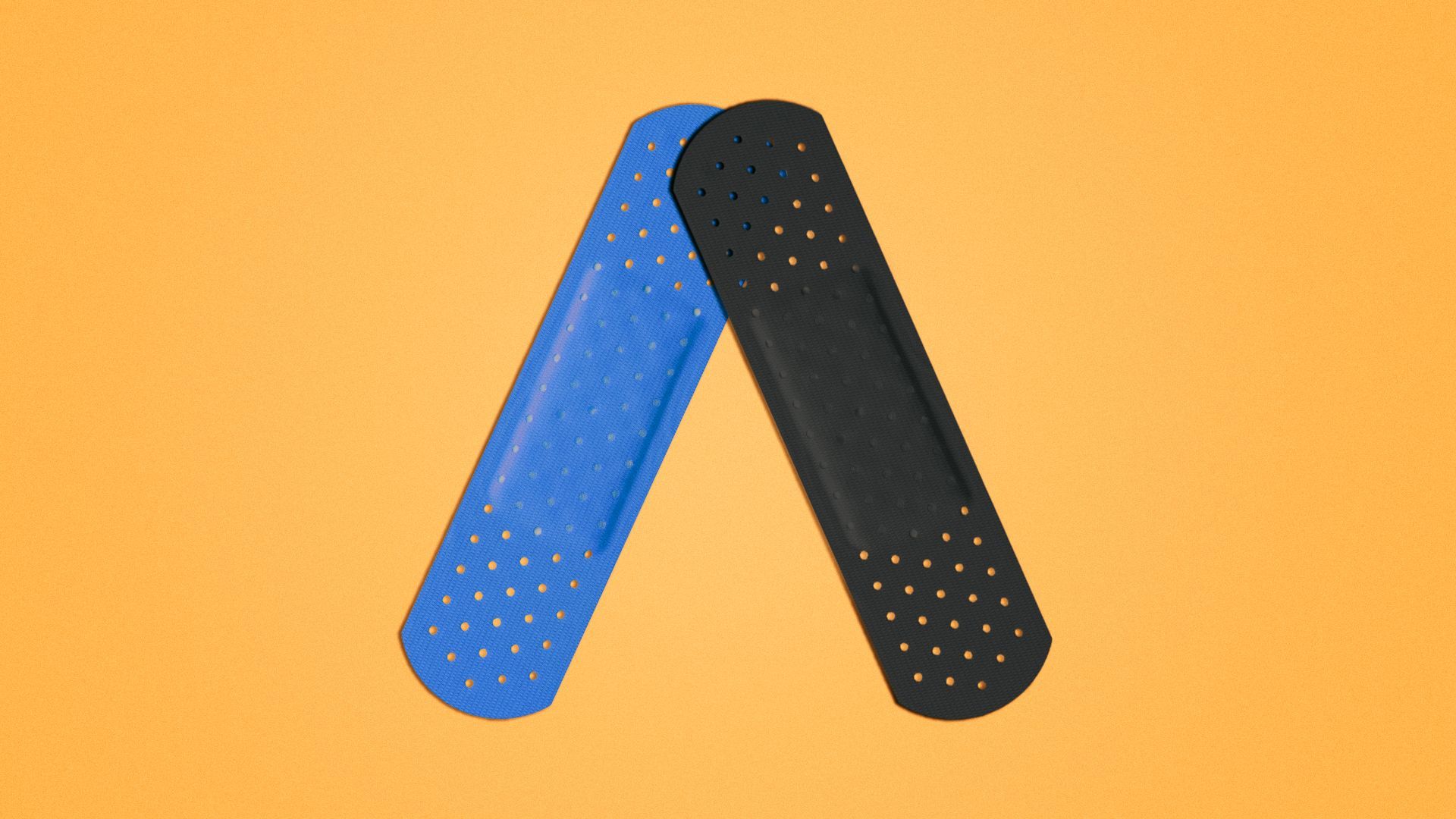 an illustration of a black bandage and a blue bandage forming the Axios logo 
