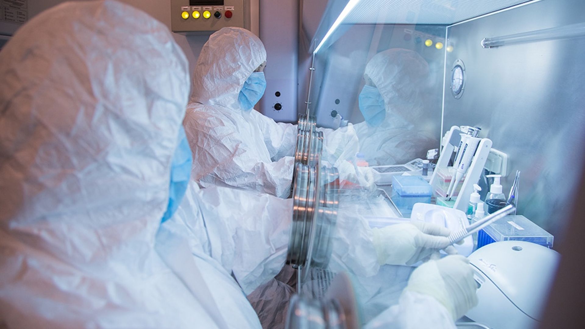 Workers inside a laboratory at Russia's Irkutsk Anti-Plague Research Institute of Siberia and Far East.
