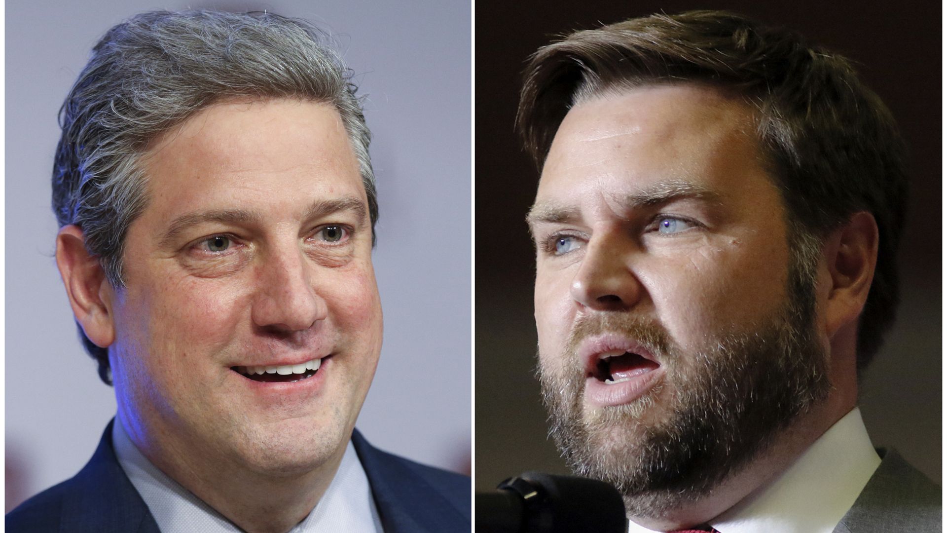 Side-by-side photos of Ohio Senate candidates Rep. Tim Ryan and J.D. Vance.