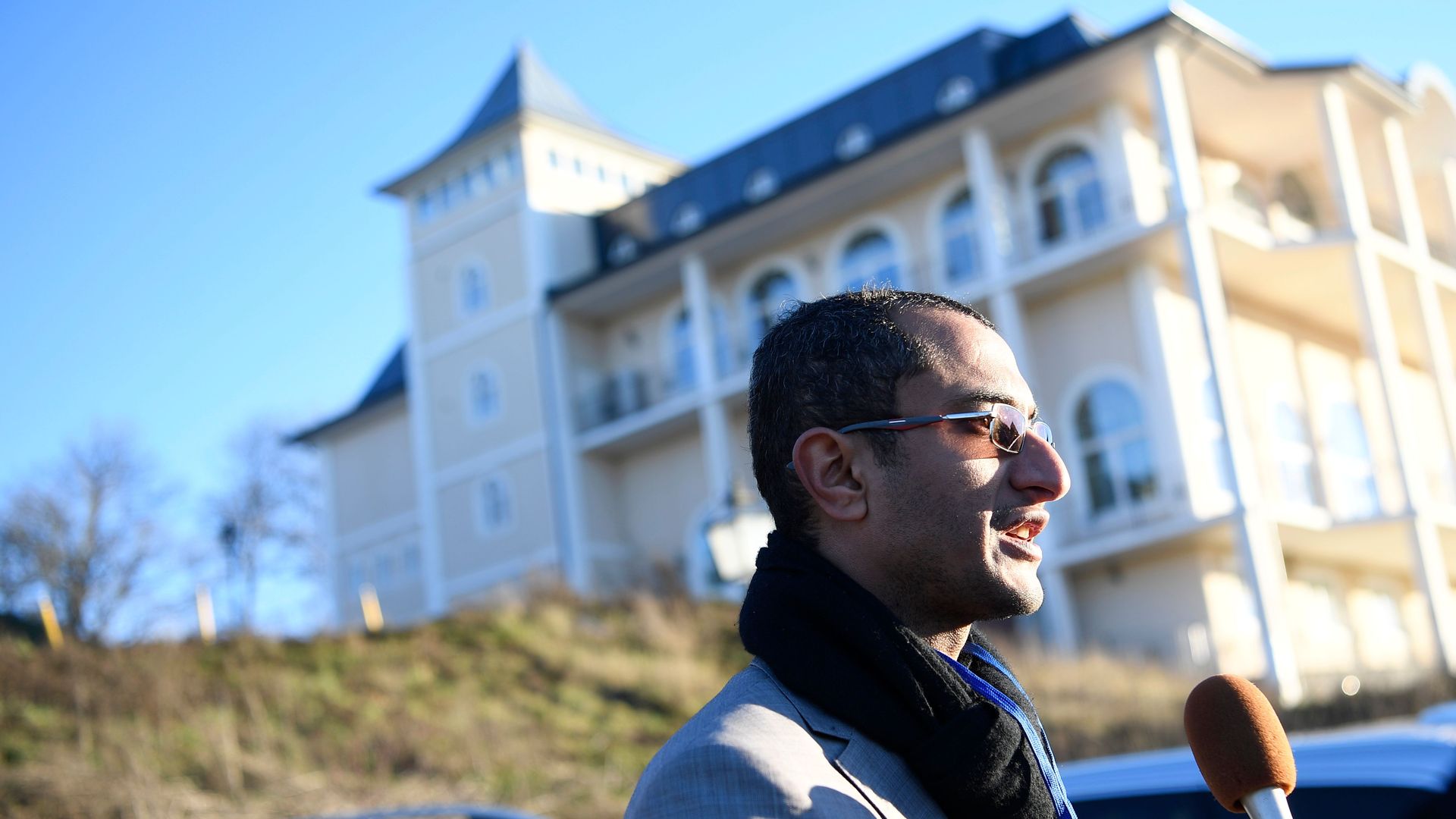 Houthi representative outside site of Sweden talks