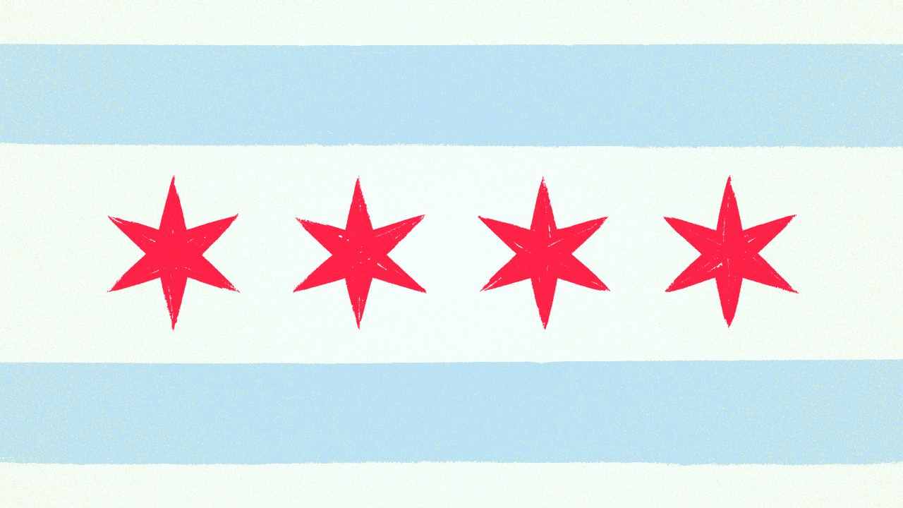 Illustration of the Chicago flag with the stars changing into the words "Tips and Hot Links."
