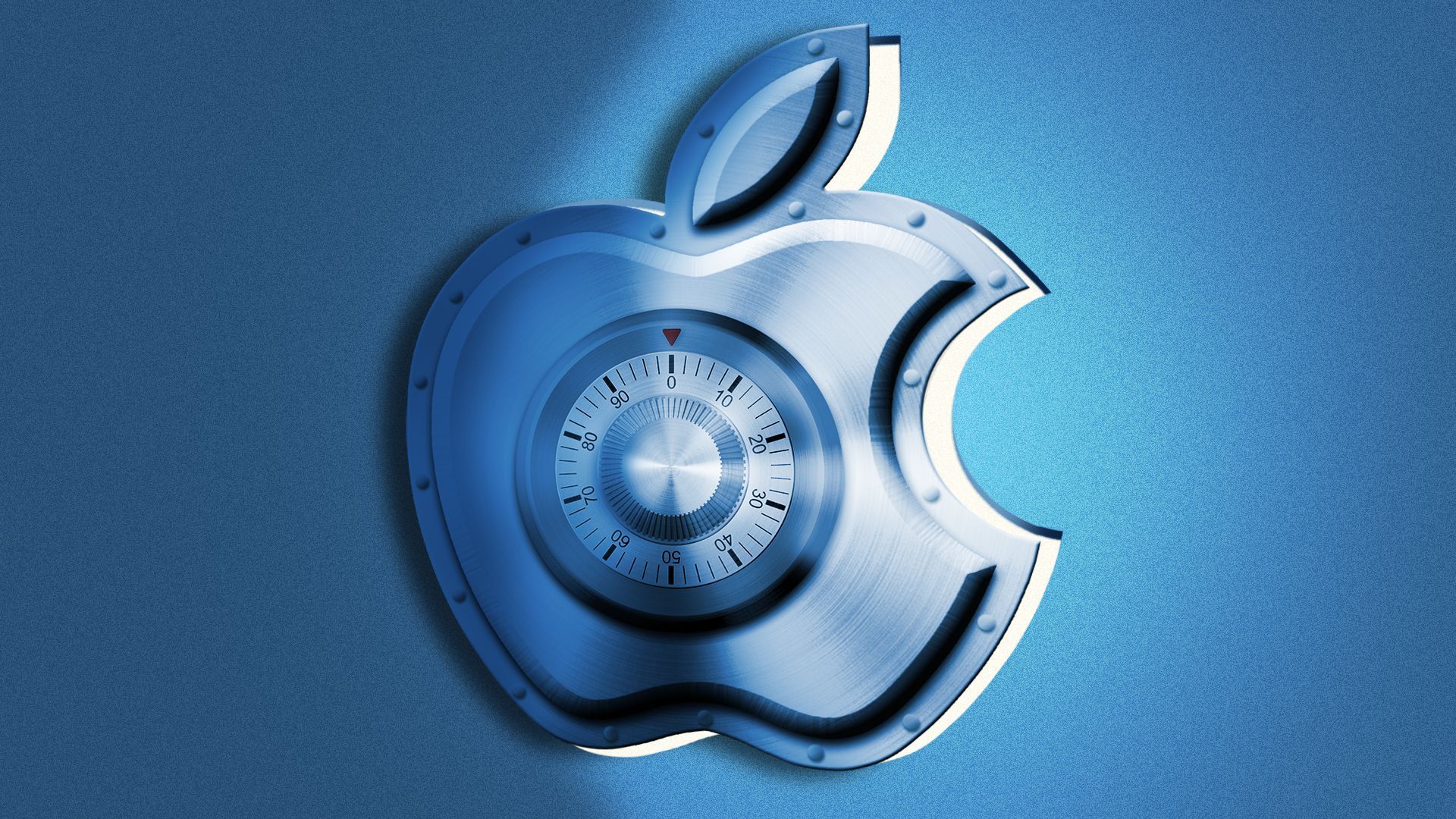 Illustration of the Apple logo as an open combination lock