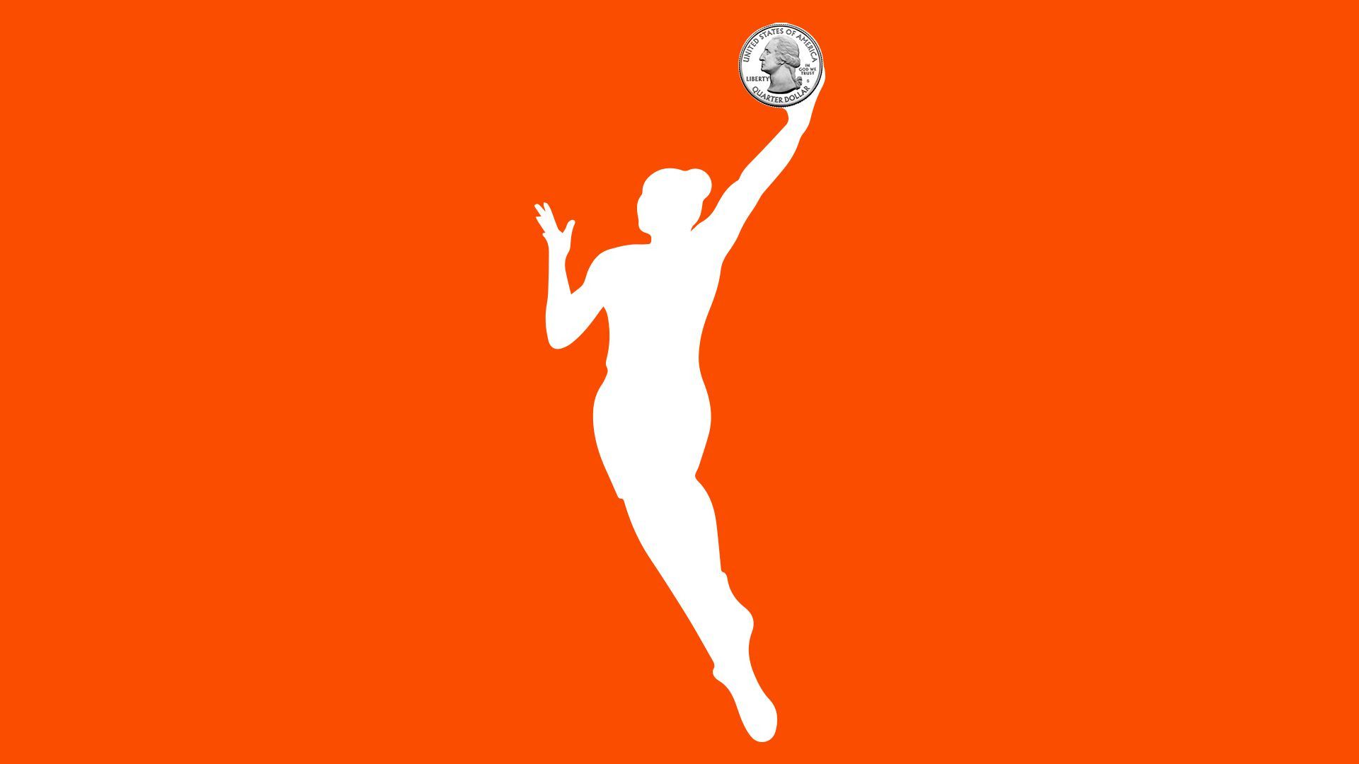 illustration of a woman basketball player dunking a quarter