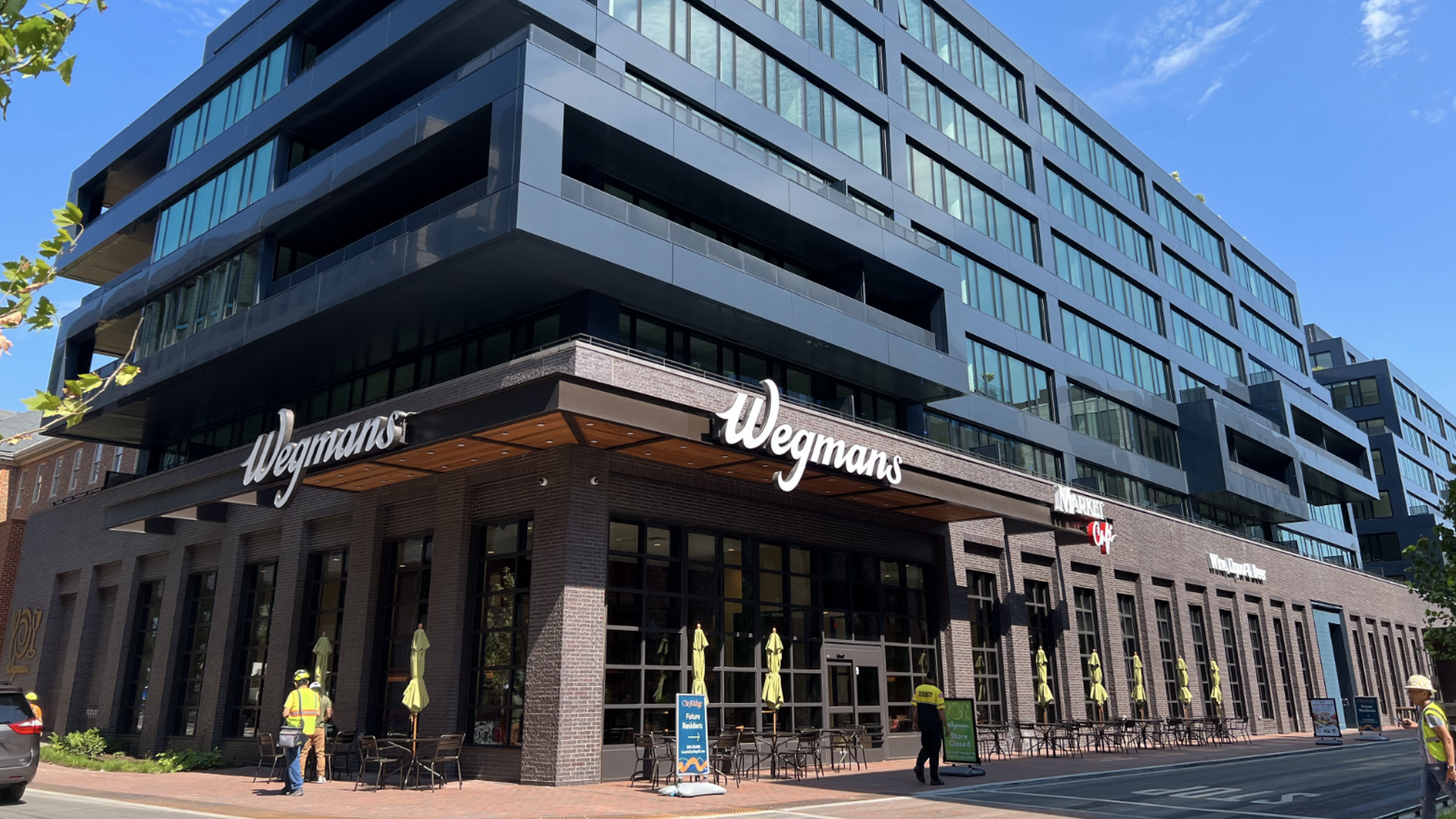 An exterior shot of the new Wegmans store.