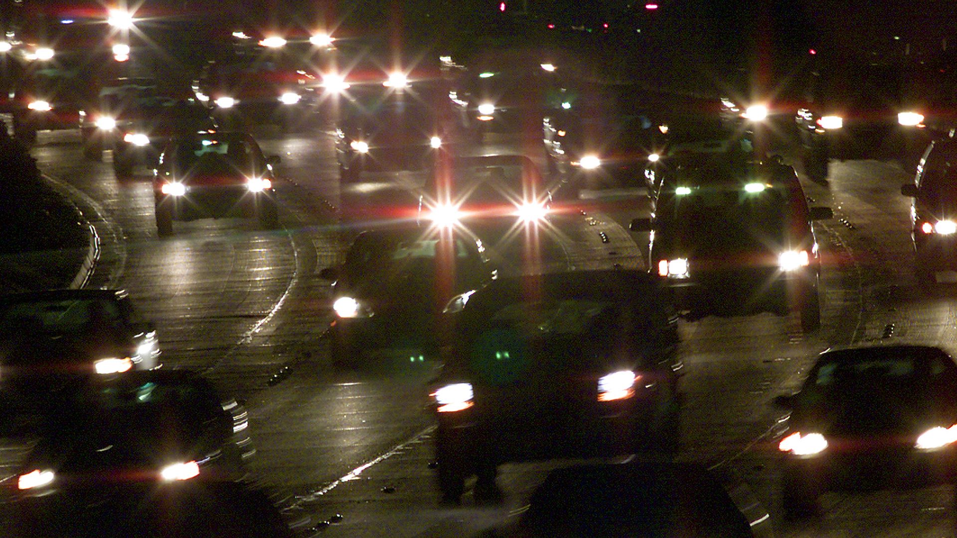 Headlights glaring at night