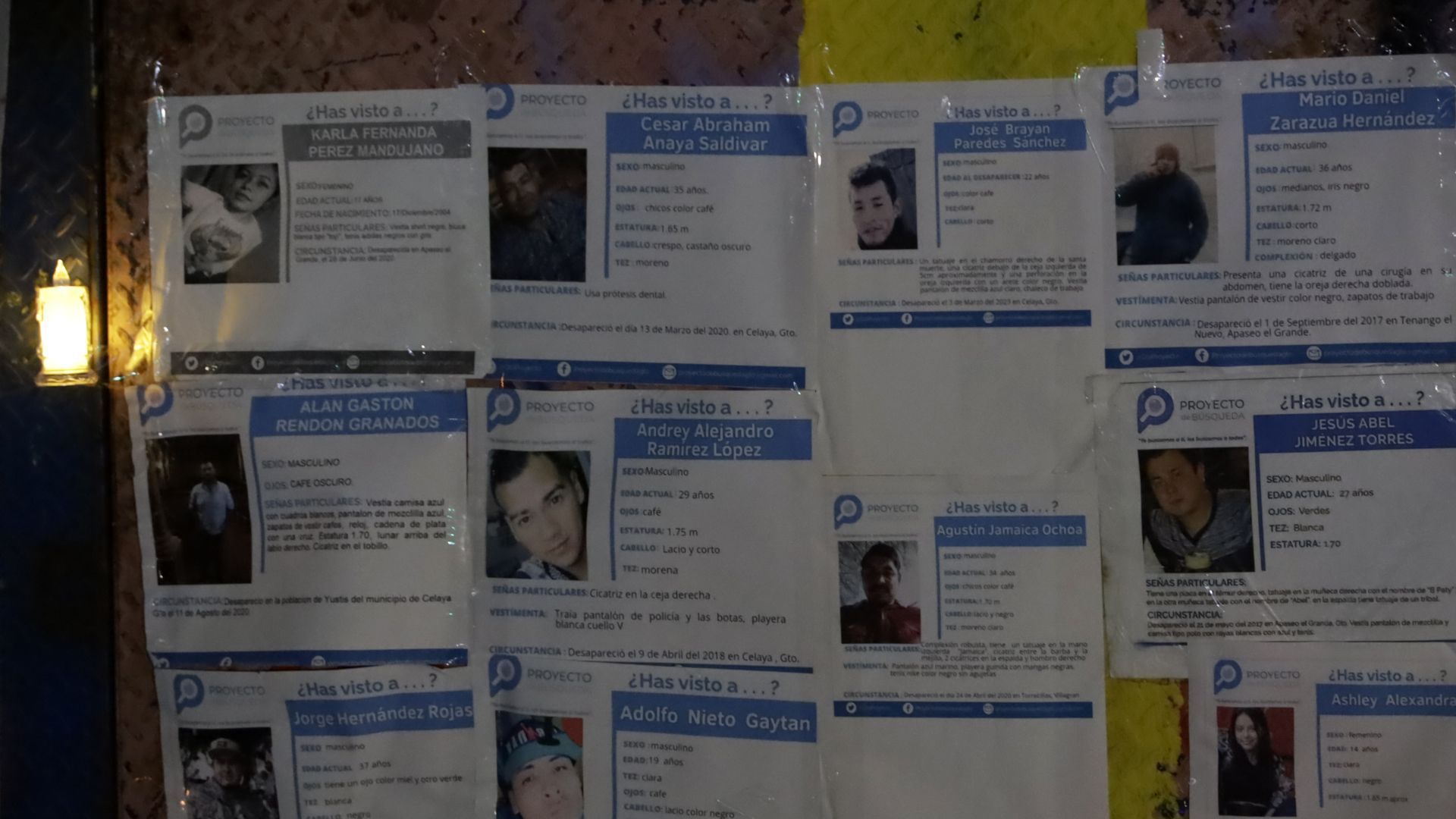 Flyers of missing people in Mexico. 