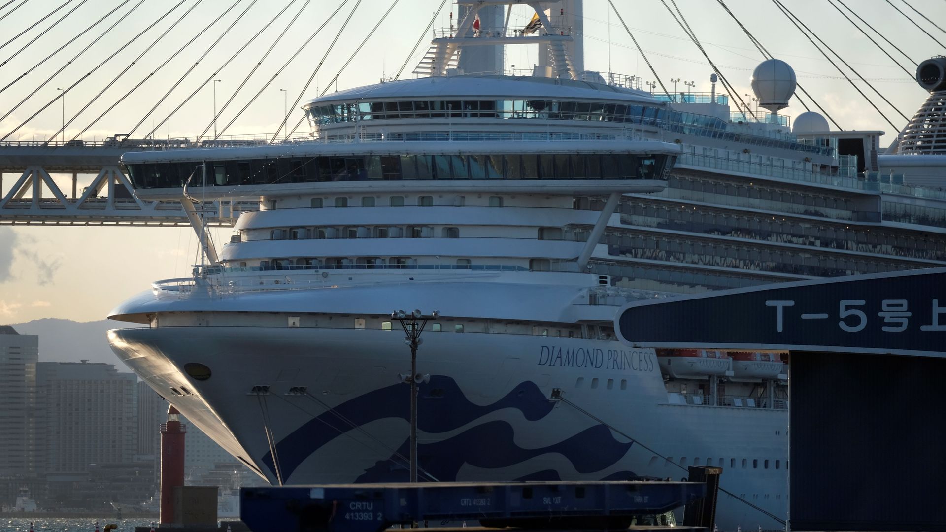 The Diamond Princess cruise ship docked in Japan