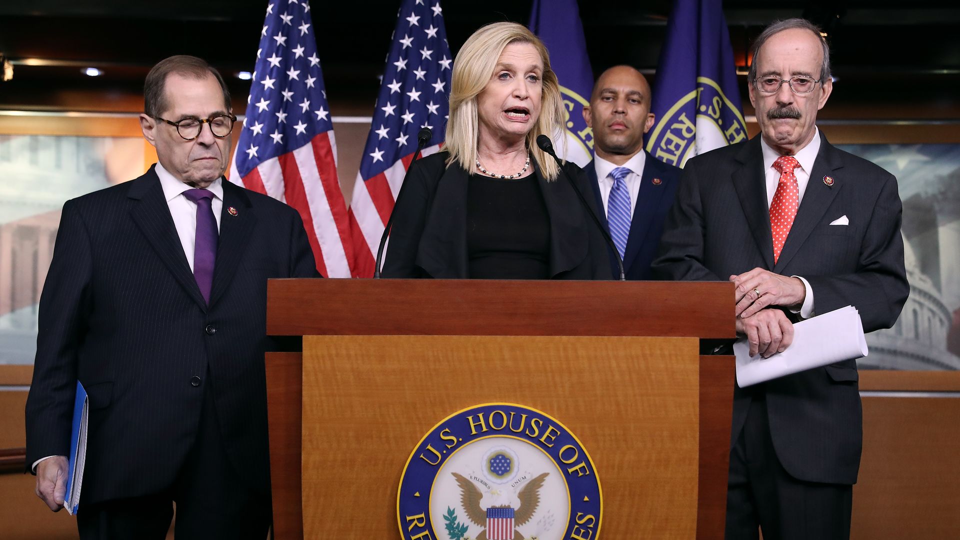 Carolyn Maloney stands at a podium.
