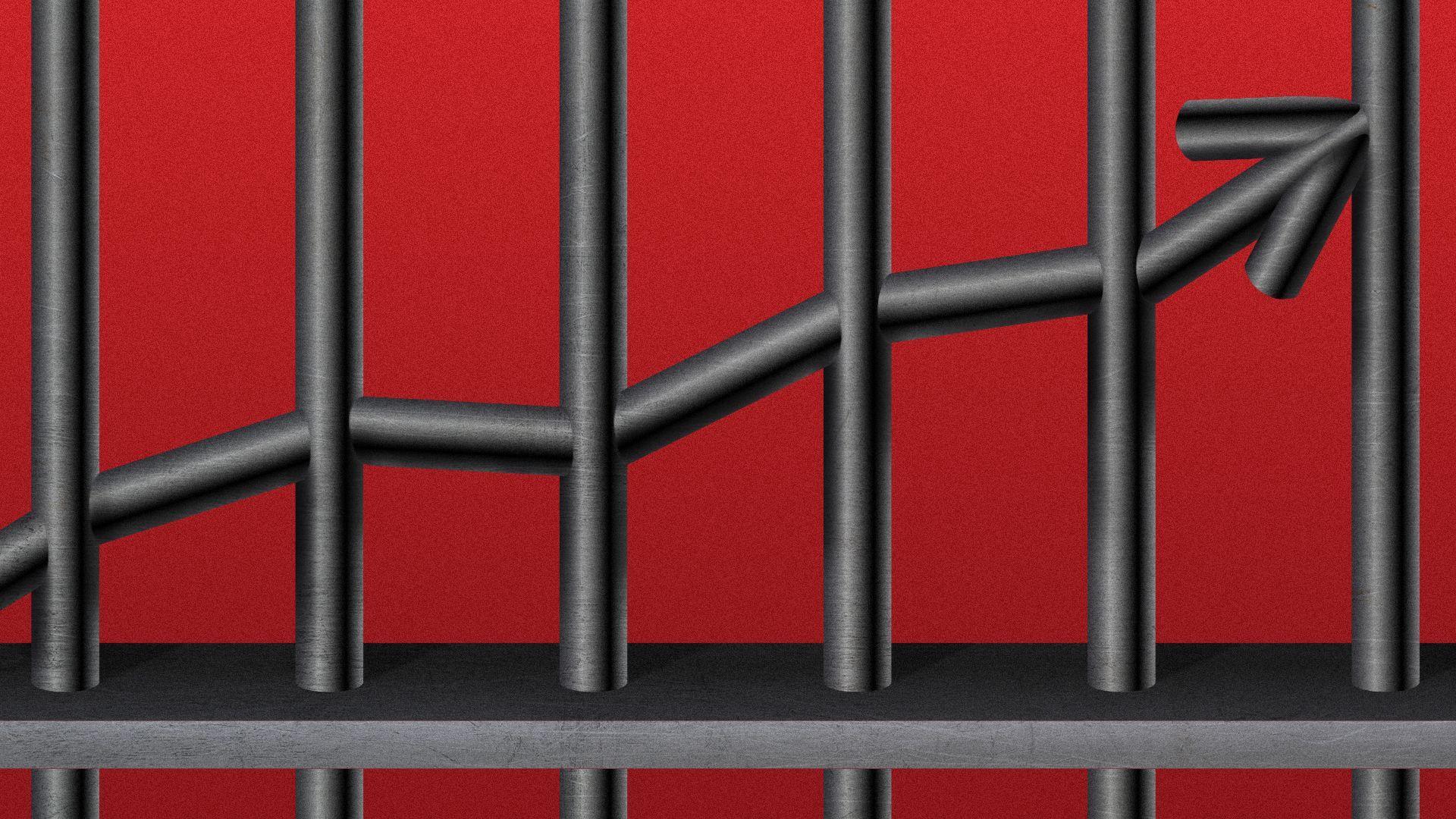 Illustration of an arrow trending up on a chart made of prison bars.