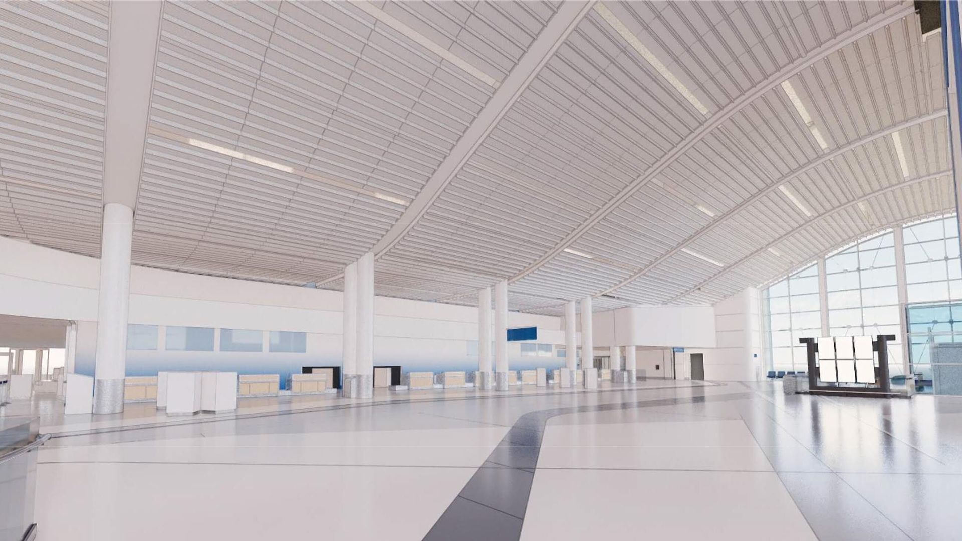 A rendering of a new ticket counter at the airport