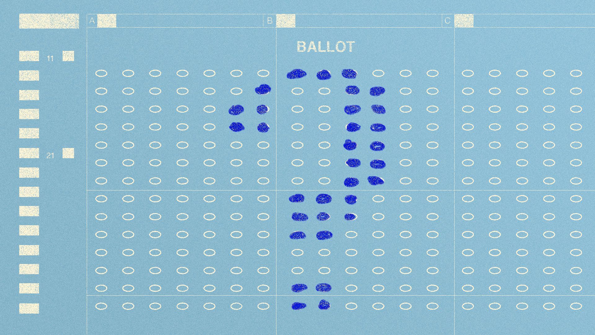 Illustration of a ballot filled in to create a question mark