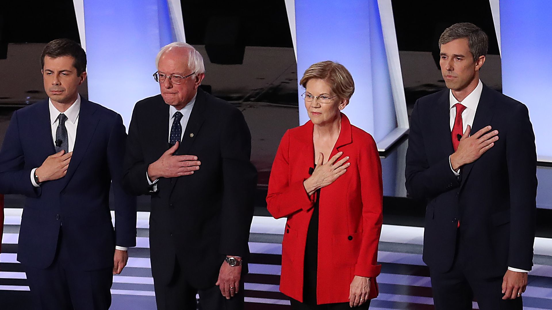  Democratic presidential candidates Southbend, Indiana, Mayor Pete Buttigieg, Sen. Bernie Sanders, Sen. Elizabeth Warren and former Texas congressman Beto O'Rourke. 
