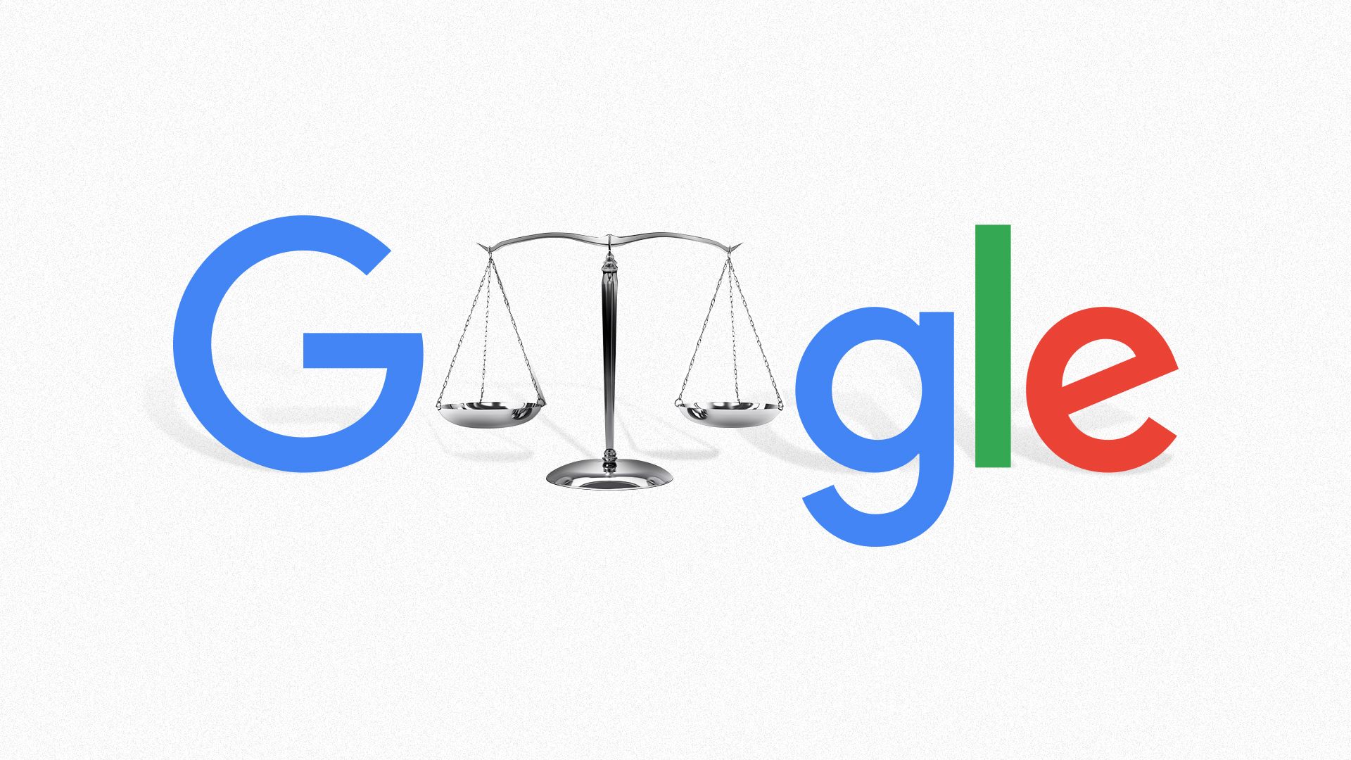 Illustration of the Google logo with scales of justice as the double o's. 